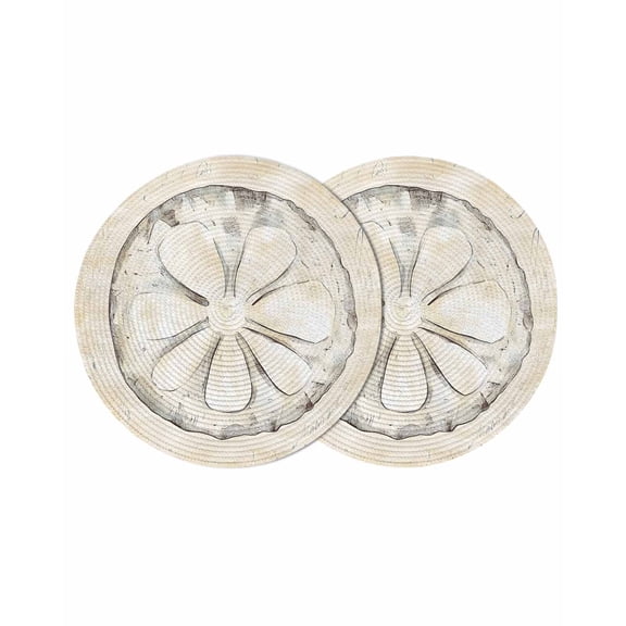 Sand Dollar Coastal Round 13 Inch Placemats Set of 2, Summer Beach Beige Sea HeatResistant Non Slip Place Mats for Dining Table, Wipeable Braided Kitchen Table Mats for Housewarming