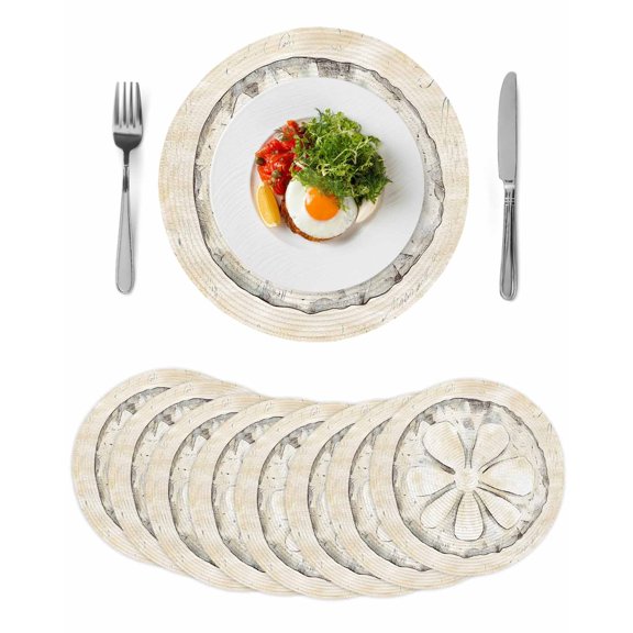 Sand Dollar Coastal Round Placemats Set of 8 for Dinning Tables,Heat-proof Braided Table Mats 13 Inch,Summer Beach Beige Sea Washable Place Mat for Kitchen Restaurant Party Decor Table Setting
