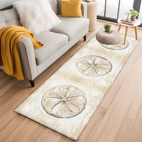 Sand Dollar Coastal Runner Rug 2x6 FT, Non Slip Hallway Rugs, Summer Beach Beige Ocean Washable Soft Floor Carpet Non-Shedding Throw Runner Carpet Long Rug for Entryway Kitchen Bedside Sliding Door