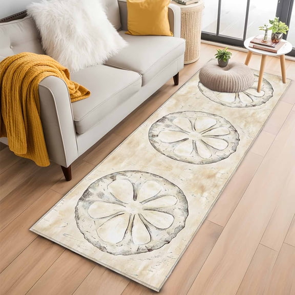 Sand Dollar Coastal Runner Rug 2x6 FT, Non Slip Hallway Rugs, Summer Beach Beige Sea Washable Soft Floor Carpet Non-Shedding Throw Runner Carpet Long Rug for Entryway Kitchen Bedside Sliding Door