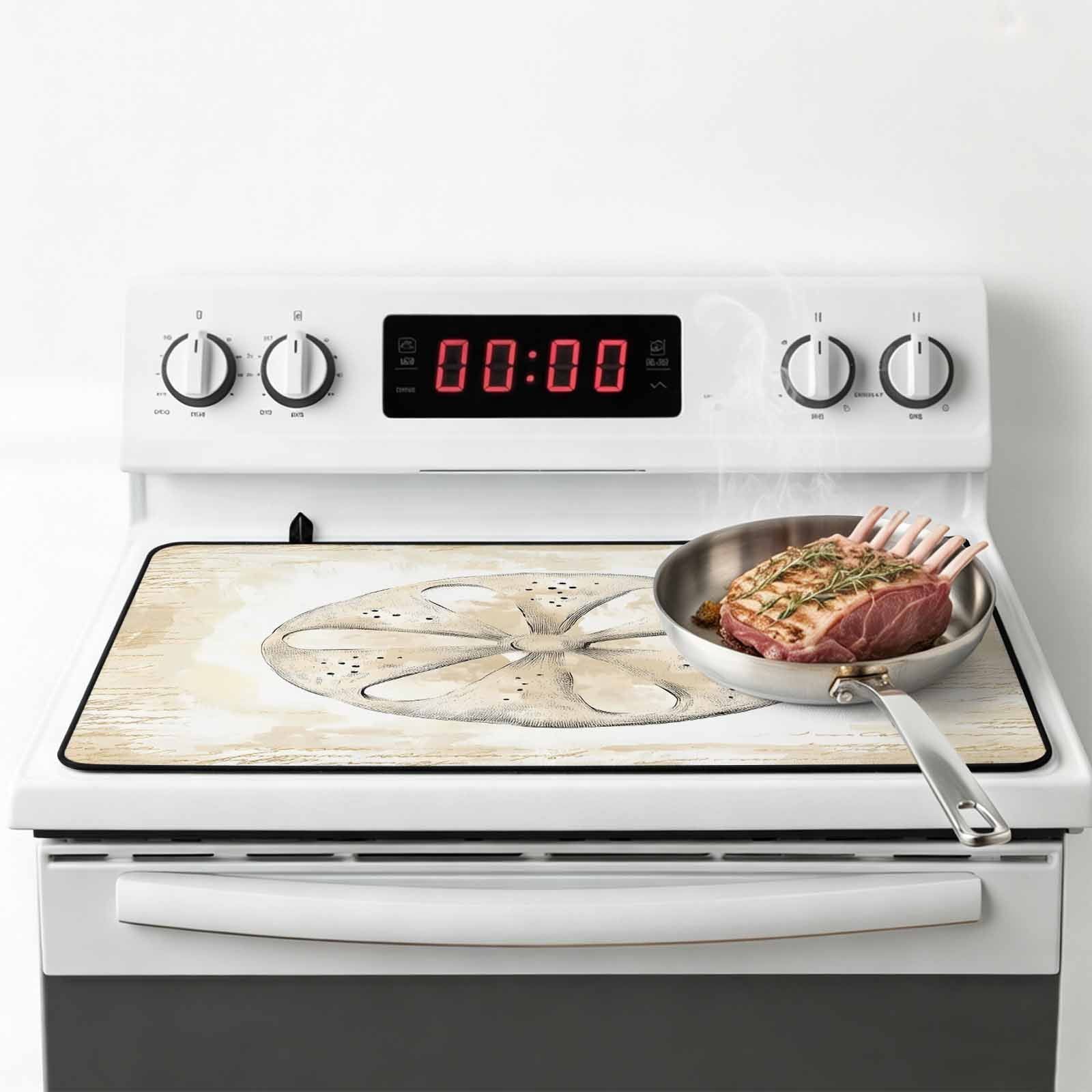 Sand Dollar Coastal Stove Top Cover for Electric Stove, Heat-proof & Non Slip Glass Top Stove Cover Protector, Summer Beach Beige Ocean Kitchen Flat Cooktop Rubber Mat 24x21 Inches