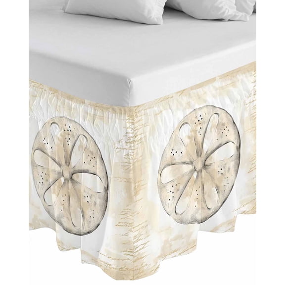Sand Dollar Coastal Wrap Around Bed Skirts for Queen Bed 16" Drop, Bed Skirt with Adjustable Elastic Belt Dust Ruffle Bed Valance for Bedroom Hotel Luxury Summer Beach Beige Ocean Bed Frame Cover