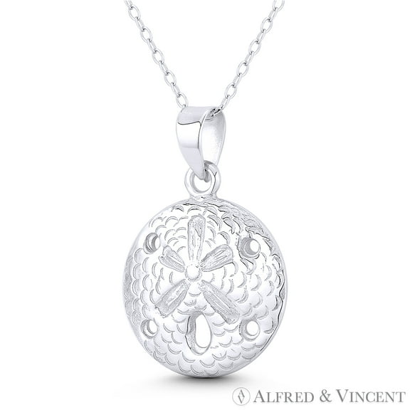 Sand Dollar Ocean Sealife Charm 28x18mm (1.1x0.7in) Pendant & Chain Necklace in .925 Sterling Silver