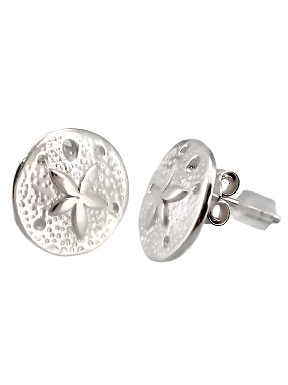 Sand Dollar Post Stud Earrings 12mm=0.47 inch Real Sterling silver 925
