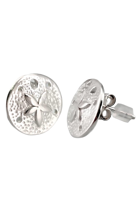Sand Dollar Post Stud Earrings – 12mm=0.47 inch Real Sterling silver 925