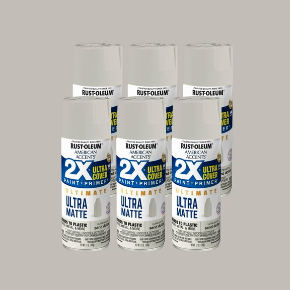 6 Pack, Sand Dollar, Rust-Oleum American Accents 2X Ultra Matte Spray Paint-371769, 12 oz