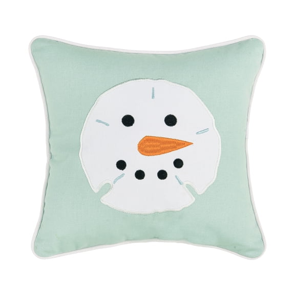 Snowman Sand Dollar Seafoam Green Cotton Blend Mini Accent Pillow 10" x 10"