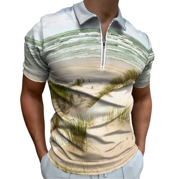 Sand Dunes On Baltic Sea Coastline Men Zipper T-shirt Summer Casual Short Sleeve T-shirt Top