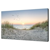 Sand Dunes On The Beach At Sunset Birds Stunning Seascape Modern Design Canvas Print Wall Art Picture