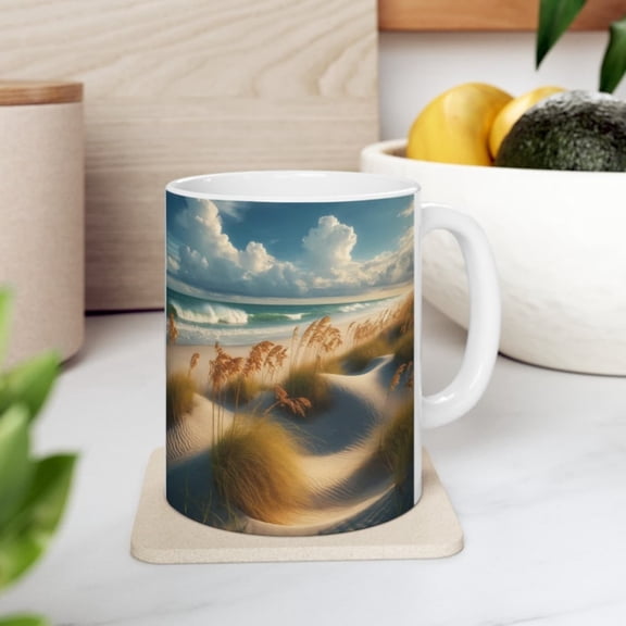 Sand Dunes Sea Oa and Waves Beach Areramic Coffee Tea Cup Mug, oz, oz Coastal Gift Presenoffee Lover.