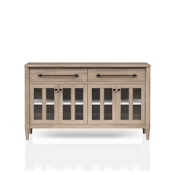 Sand - Finish Buffet with Power Feature | Power - Ready for Modern Living, Great for Dining Spaces | Made of Solid Wood and MDF | Handles Storage Deficiency