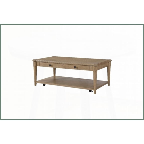 Sand Finish Transitional Casual Coffee Table with Two Storage Drawers & Rolling Casters