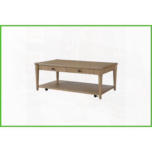 Sand Finish Transitional Casual Living Room Coffee Table with 2 Storage Drawers Mobile Casters for Easy Movement