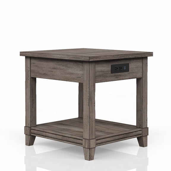 Sand Finished End Table With 1 Storage Drawer & Storage Shelf