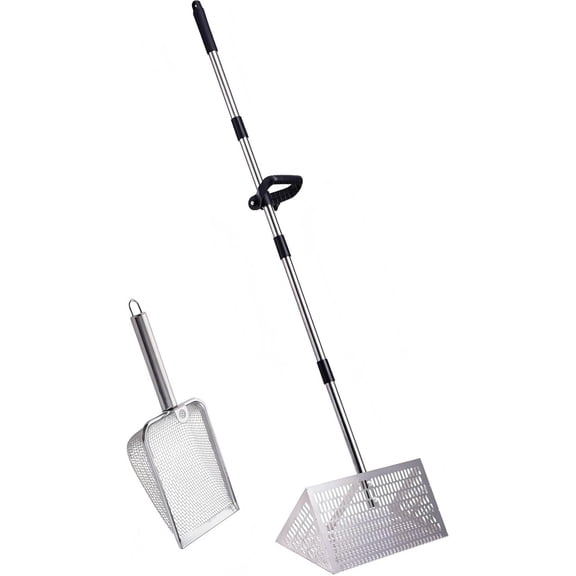 Sand Flea Rake, 16" Wide Stainless Steel Beach Rake with Shark Tooth Screen, Detachable 54" Handle, Rust Proof Portable Tool for Fishing Bait, Shelling & Yard Cleaning, Saltwater Resistant