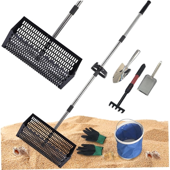 Sand Flea Rake, Carbon Steel Sand Rake with Heavy Duty Long Ergonomic Handle & Shark Teeth, Detachable Beach Sifter for Collecting Fleas, Seashells, Gardening