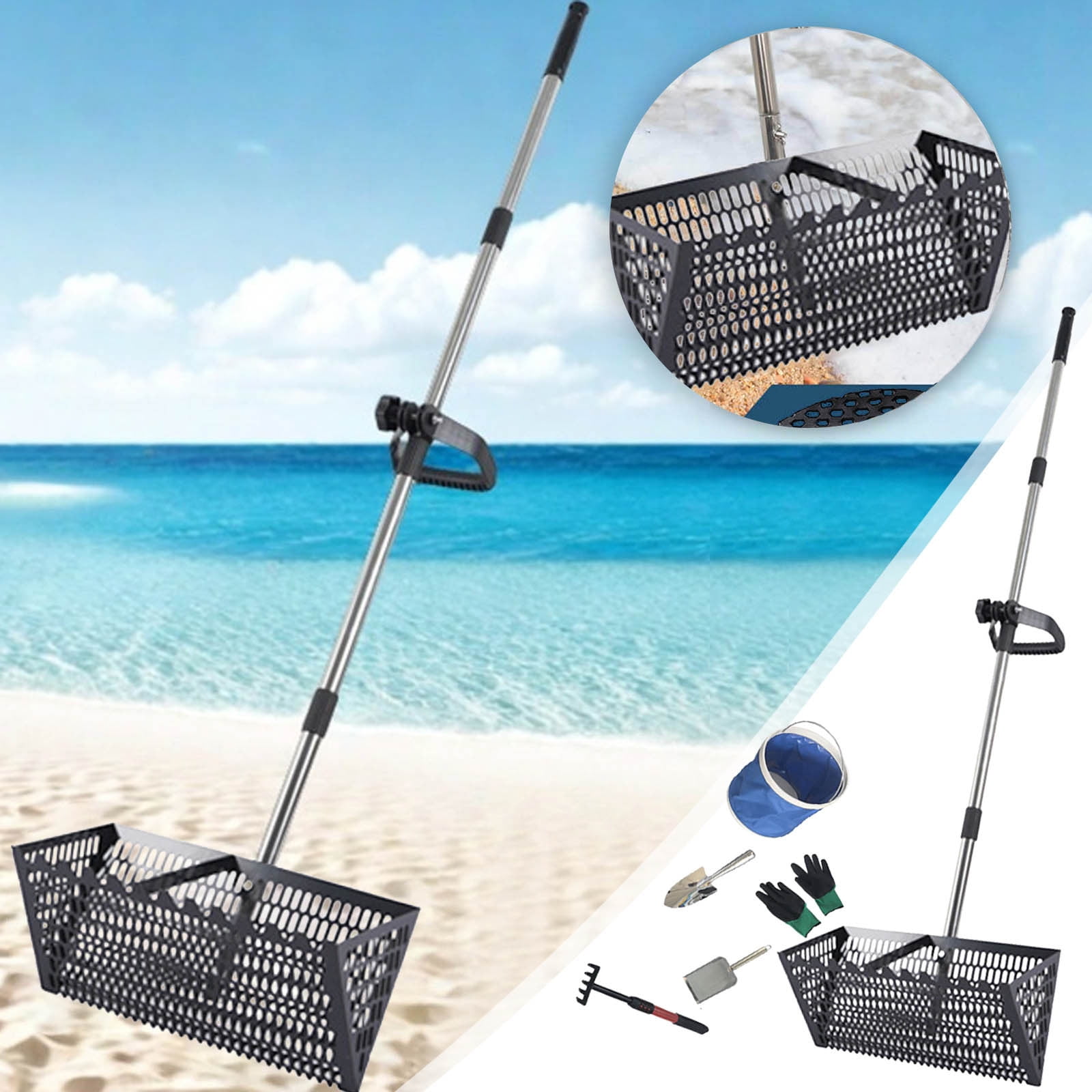 Sand Flea Rake Set With Detachable 55 Inches Long Handle Stainless ...