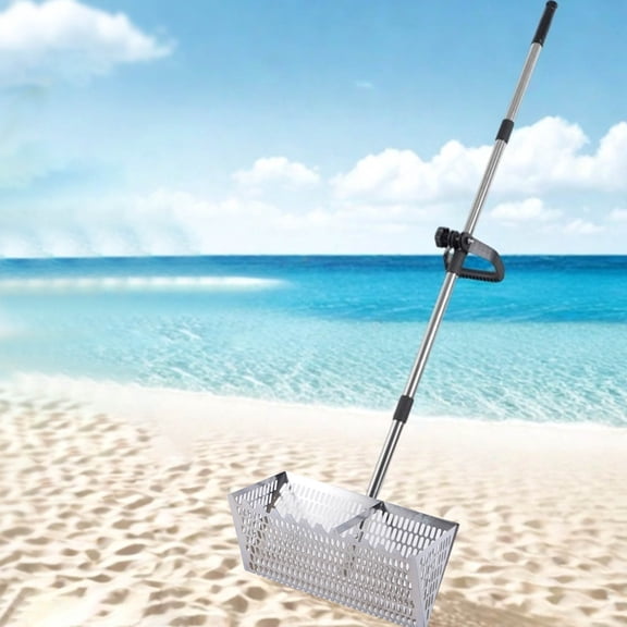 Sand Flea Rake Stainless Steel Beach Sand Sifter with Detachable Long Handle Wide Basket Sand Scoop for Beachcombing Shelling 70x8 Inches