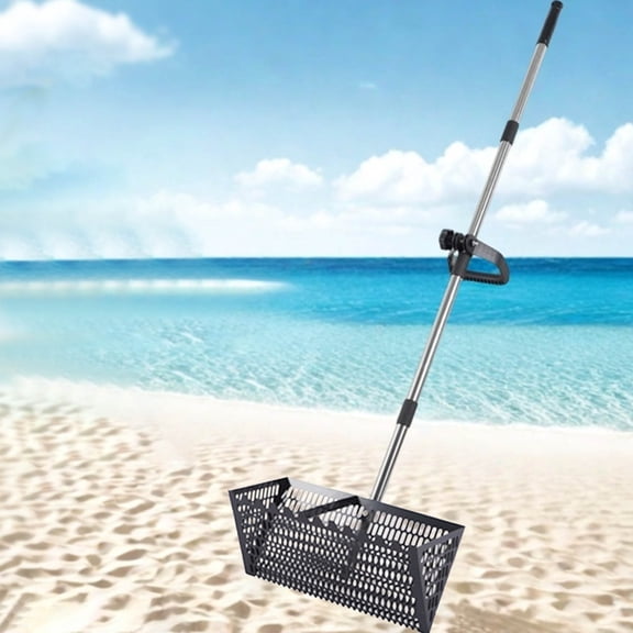 Sand Flea Rake, Steel Beach Sifter with Detachable Long Handle, Wide Basket Sand Rake for Sand Fleas and Shells