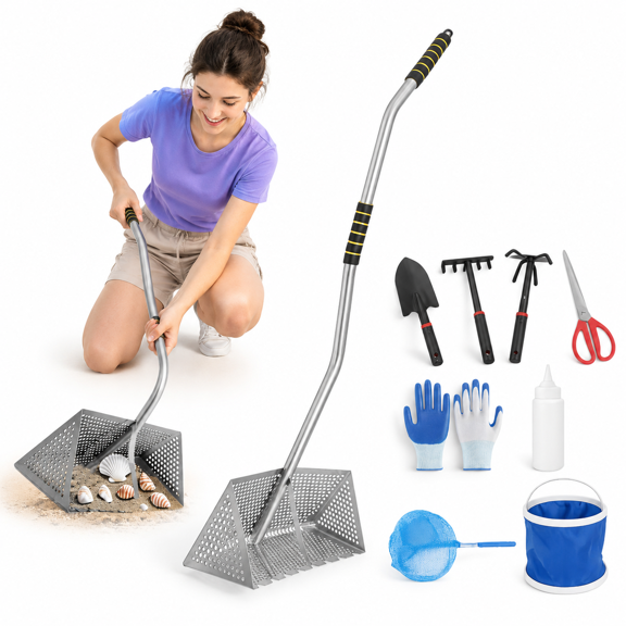 Sand Flea Rake with Detachable Long Handle, Stainless Steel Beach Sifter Tool