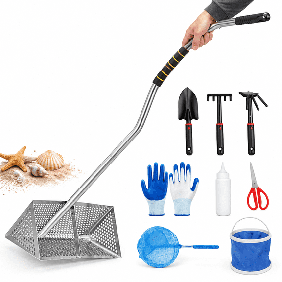 Sand Flea Rake with Detachable Long Handle, Stainless Steel Beach Sifter Tool