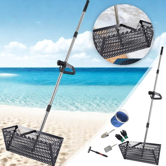 Sand Fleas Rake for Beach Detachable 55.51 Inches Long Handle, Collapsible Shark Tooth Sifter for Beach, Stainless Steel Sand Sifter Heavy Duty, Fishing