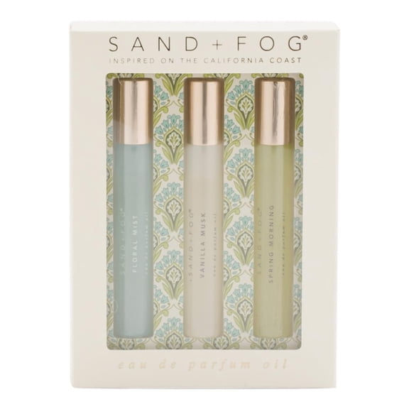 Sand + Fog Eau De Parfum Oil Gift Set, 3 Pack, 0.33 fl oz Each (Floral Mist, Vanilla Musk, Spring Morning)