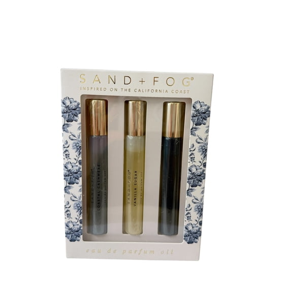 Sand + Fog Eau De Parfum Oil Rollerball Trio: Coastal Cashmere, Vanilla Sugar, Marshmallow Skies