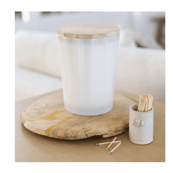 Sand + Fog Spring 57oz. Scalloped Candle with Rubber Wood Lid Pinca Colada