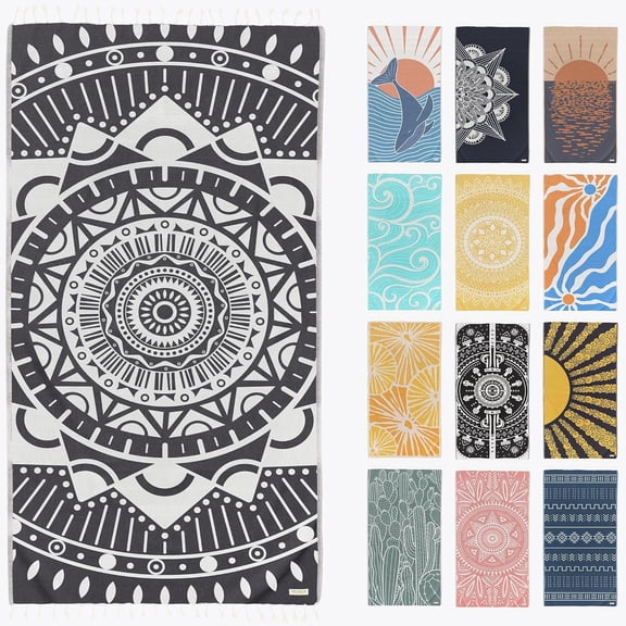 Sand Free Turkish Beach Towel (37 x 67) Quick Dry Bath Towel, Oversized Beach Blanket, Lightweight for Travel - Made with 100% Organic Turkish Cotton - Wanderer (Black)