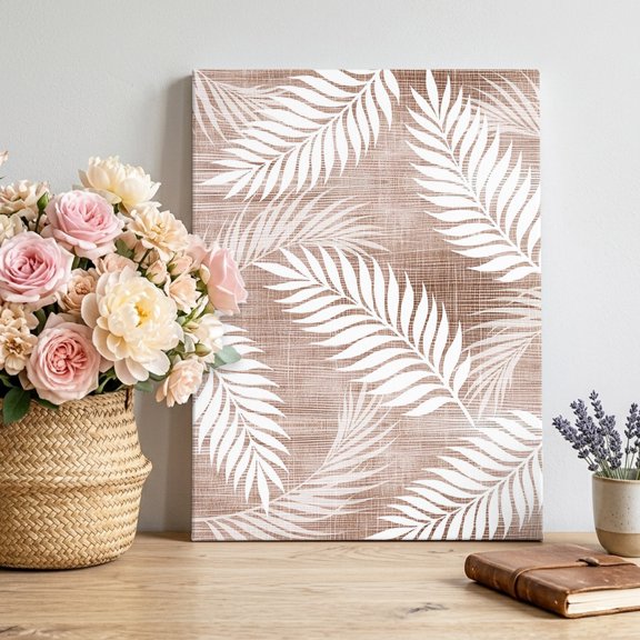 Sand Fronds Canvas Wall Art for Living Room, Rustic Terracotta Leaf Plant Linen Texture Farmhouse Poster Print Painting for Bedroom Office Home Decoration Wall Pictures Prepare To Hang 8"x12"