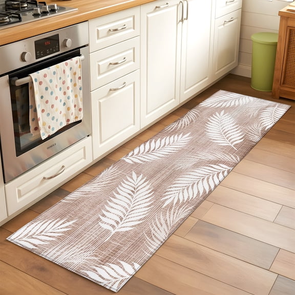 Sand Fronds Hallway Washable Runner Rug 2x6 Rustic Terracotta Leaf Plant Linen Texture Farmhouse Kitchen Runner Mat with Non Slip Backing Low Pile Thin Floor Carpet for Indoor Bedroom Living Room