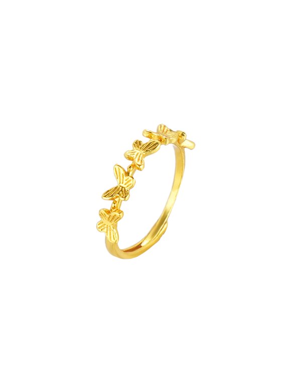 Sand Gold Butterfly Ring for Women, 5 Butterfly Eternity Band Ring, Delicate Gold Tone Promise Ring Gift for Her, Anniversary Wedding Jewelry