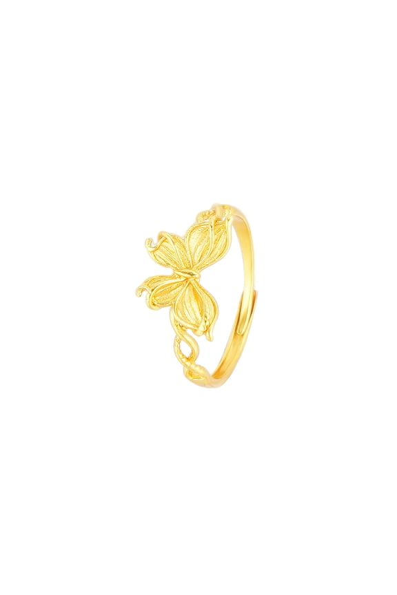 Sand Gold Butterfly Ring for Women, Elegant Wing & Coil Band Adjustable Ring, Dainty Gold Tone Jewelry Gift for Wife, Mother, Wedding & Party