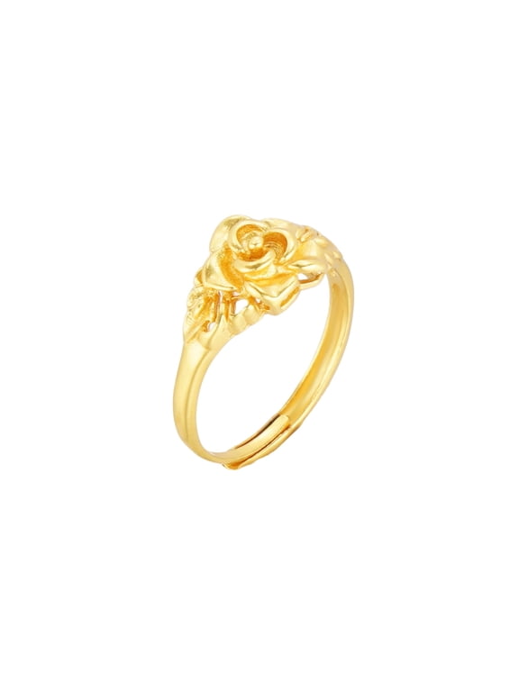 Sand Gold Rose Flower Ring for Women, Blooming 3D Rose Adjustable Ring, Romantic Jewelry Gift for Her, Birthday Flower Ring