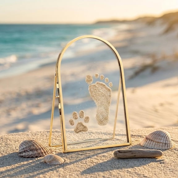 Sand Handprint and Footprint Keepsake Frame, Baby Pet Paw Impression Kit with Double Glass