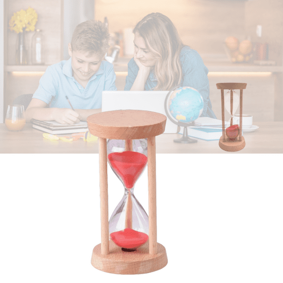Sand Hourglass Timer, 10 Minute Wooden Sand Timer Mini Desk Clock for Classroom Home Office Games (Red)
