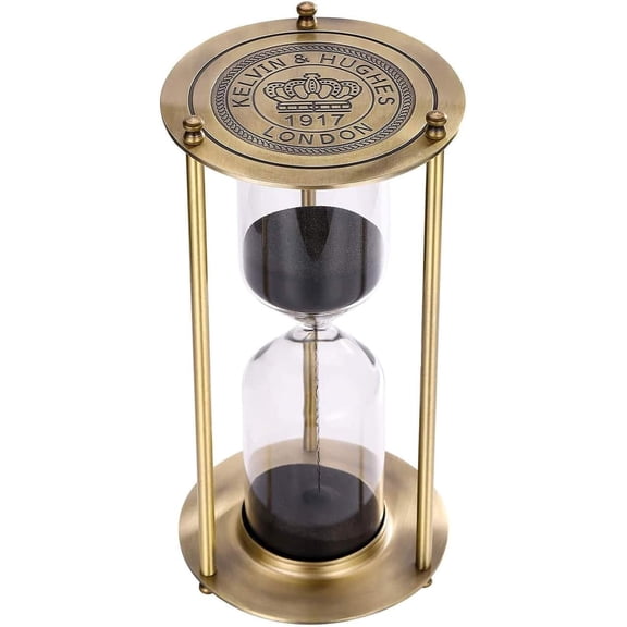 Sand Hourglass Timer, Vintage Brass White Sand Clock, Metal SandWatch, Antique Reloj De Arena, Unique Hour Glass Sandglass for Home, Office, Desk Decoration