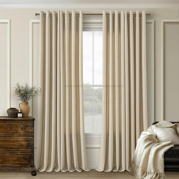 Sand Oatmeal Linen Drapes 108 Inches Long, 2 Panels, Flax Semi Sheer Extra Long Farmhouse Light Filtering Grommet Curtains
