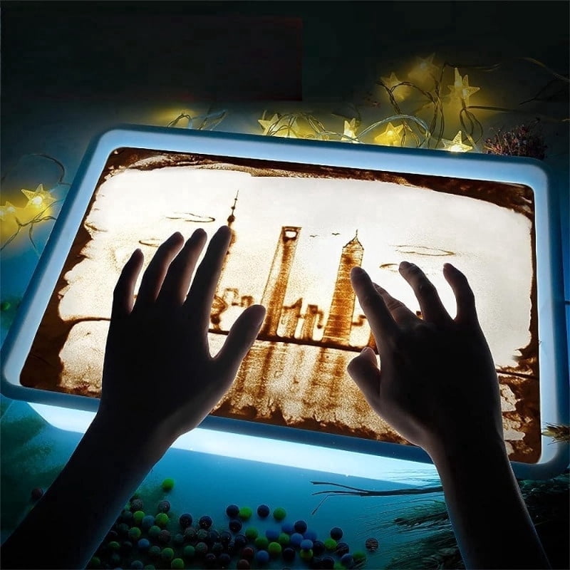 Sand Painting Light Box – Kids Light Table for Creative Art, 2 Color Temperatures & 10 Brightness Levels, Classroom & Home Use (Blue)