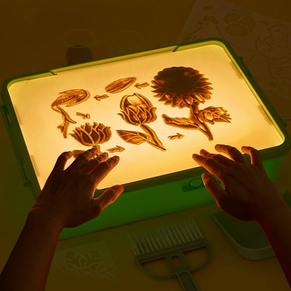 Sand Painting Light Box for Kids,Sand Art Kits with Five Light Modes,Arts and Crafts for Kids,Toddler Light Table Toys Art Supplies Birthday Gifts for Girls and Boys,Green