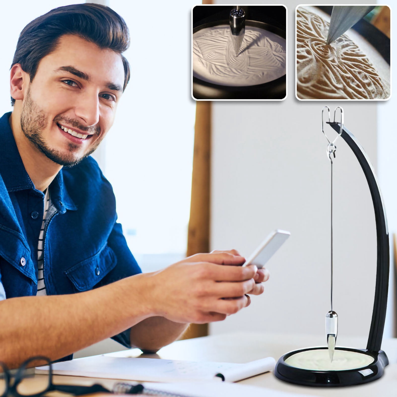 Sand Pendulum Board – Gravity Sand Table, Desktop Decoration For Office, Living Room, Bedroom (Black, 15.35")