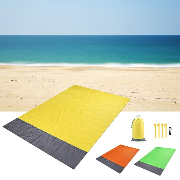Sand Proof Beach Blanket Waterproof Picnic Blanket Outdoor Compact Pocket Blanket for Hiking Camping Festivals Sports Travel with Bag & Stakes