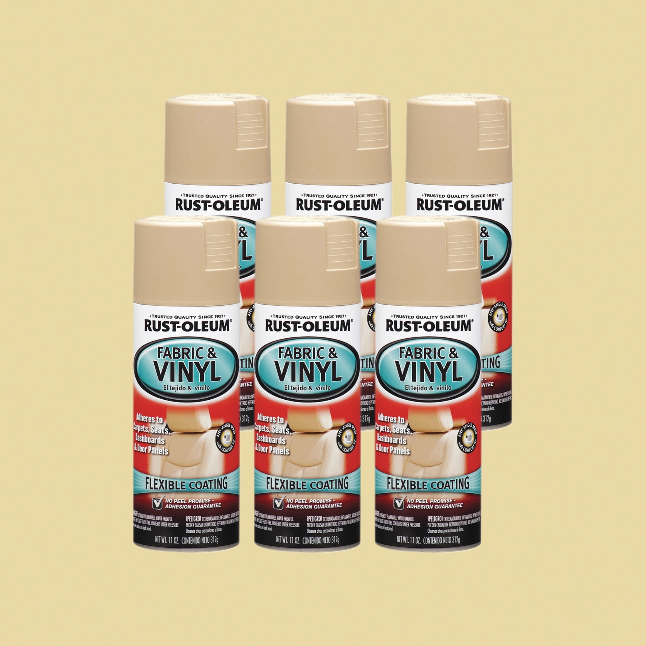 6 Pack, Sand, Rust-Oleum Automotive Fabric and Vinyl Flat Spray Paint-248921, 11 oz