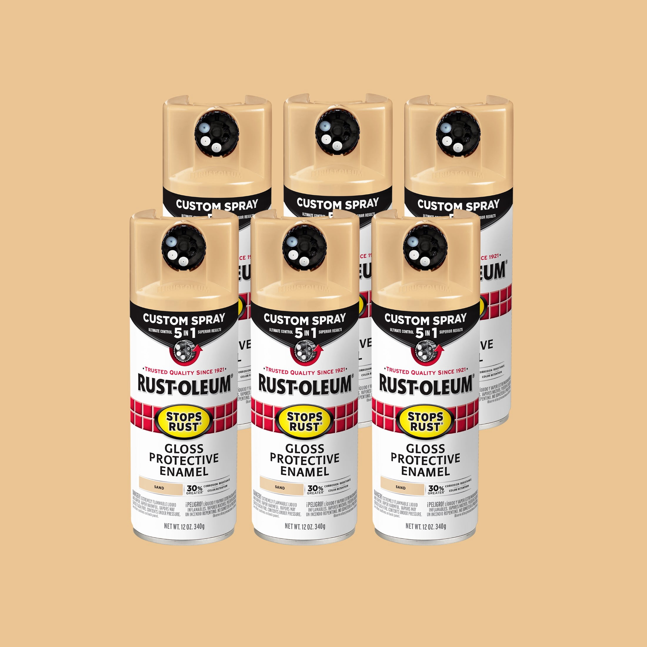 6 Pack, Almond, Rust-Oleum Stops Rust Custom Spray 5 in 1 Gloss