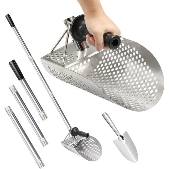 Sand Scoop for Metal Detecting, Metal Detector at Beach,Heavy Duty Stainless Steel Metal Detecting Tool,Treasure Finds Scoop, Digging Shovel Fast Sifting Shovel (Shovel + Scoop + Handle)