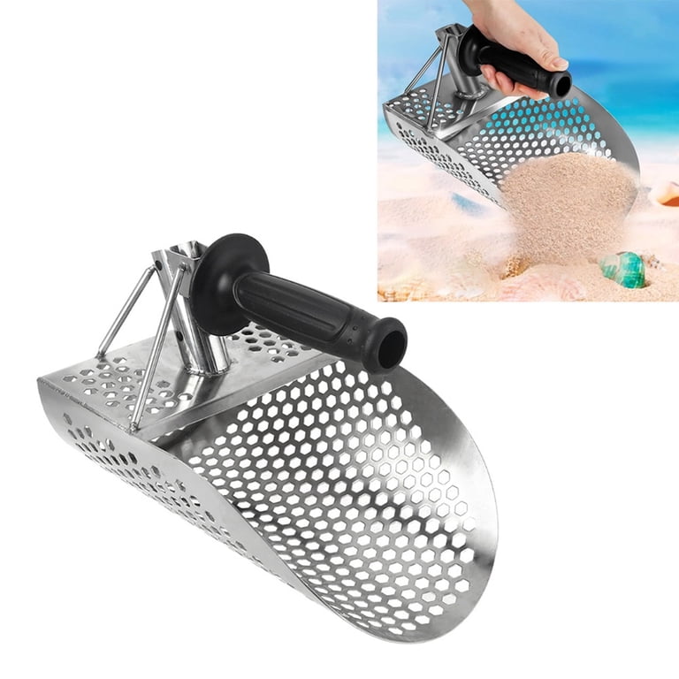 Stainless Steel Sand Scoop For Metal Detecting - Short Handle Sifter For Beach & Underwater Treasure Hunting