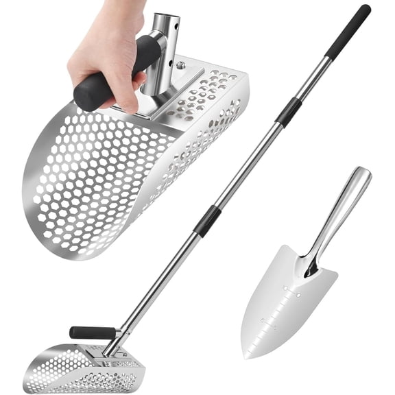 Long Handle Stainless Steel Sand Scoop, Fast Sifting Sifter Shovel, Underwater Beach Lake Metal Detecting Treasure Hunting Accessory
