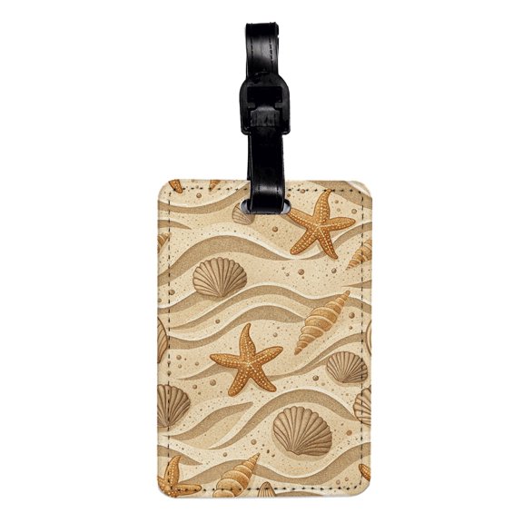 Sand Sea Shells Beach Background Faux Leather Travel Luggage Tag