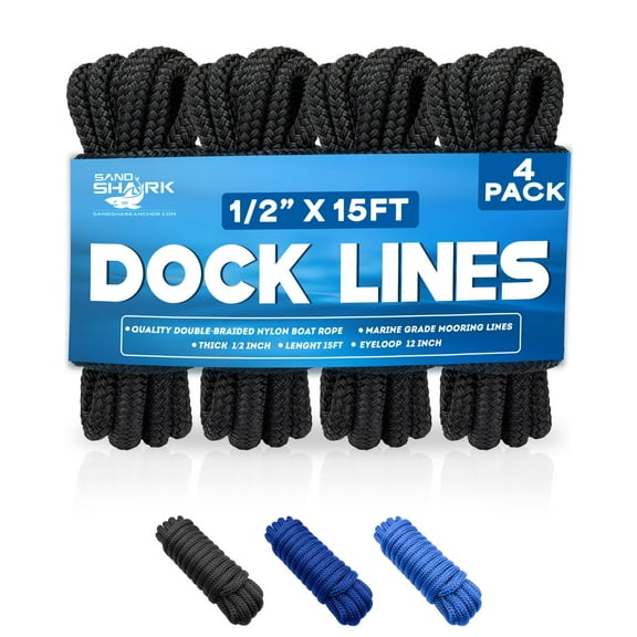 4-Pack Premium Dock Lines – Heavy Duty for Boats, Jet Skis, and Pontoons (1/2"x15')